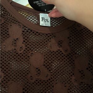 Brown Mesh Top with Bear Pattern
